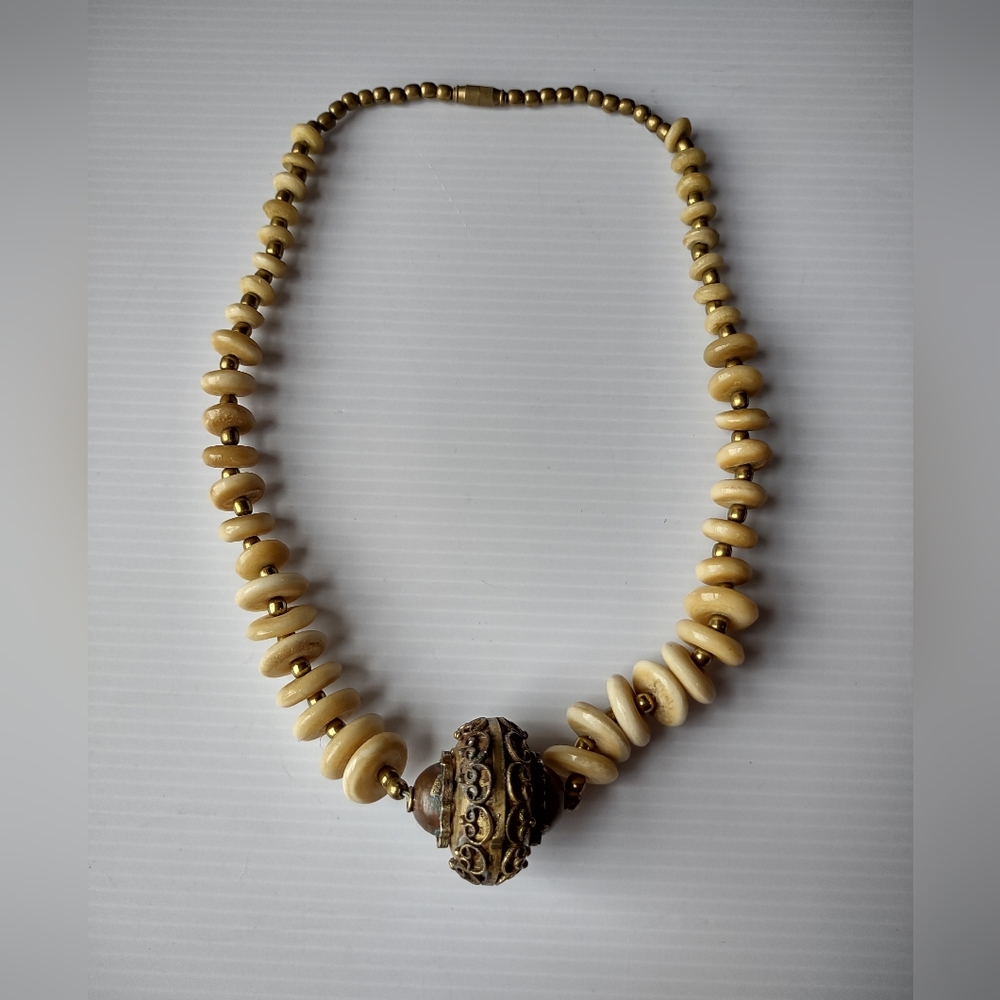 Vintage brass and possibly bone necklace